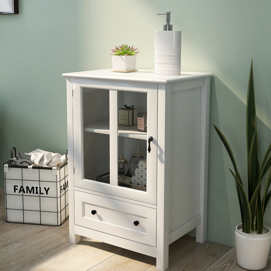 Leoglint Sideboard Buffet storage cabinet with single glass doors and unique bell handle