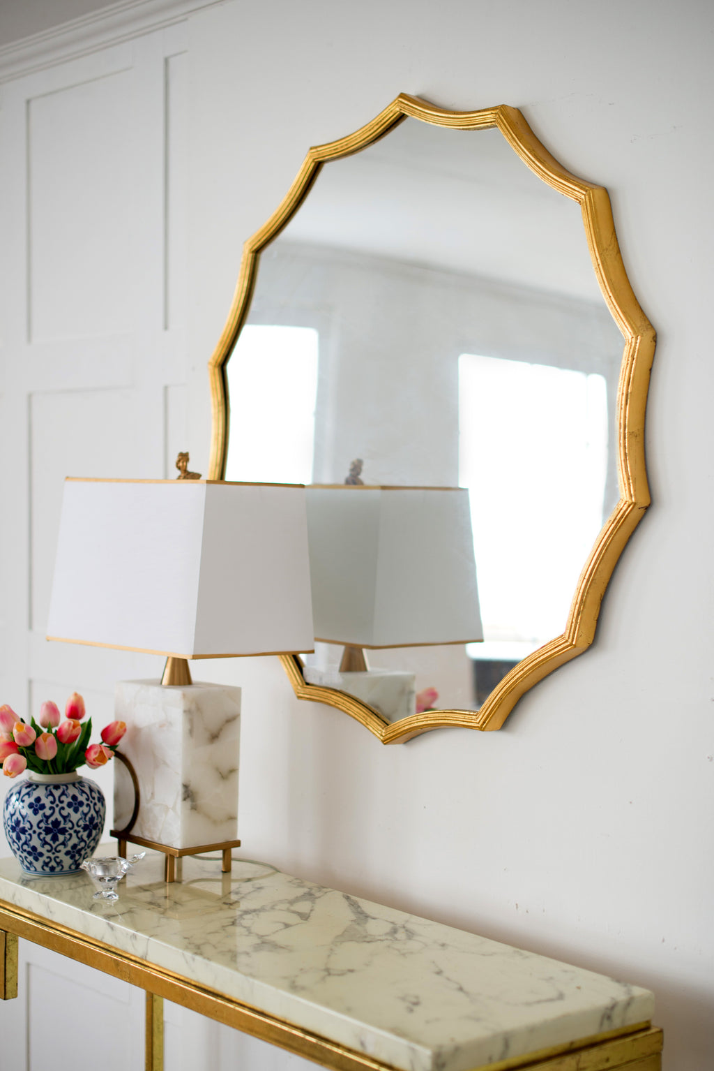 Leoglint D40" Round Sunburst Wall Mirror with Gold Finish, Wall Decor Mirror for Entryway Bedroom Living Room