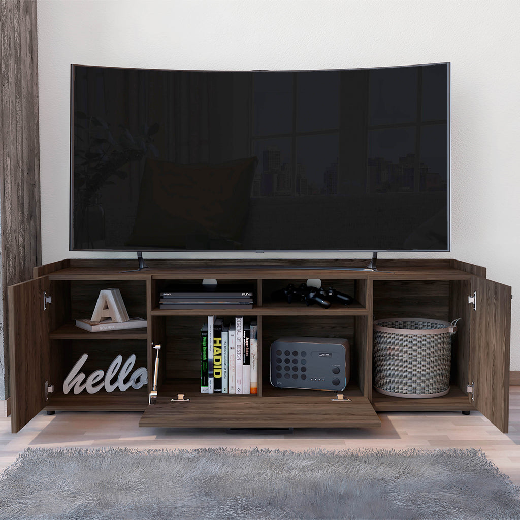 Leoglint Hollywood Tv Stand for TV´s up 60", Double Door Cabinets, One Flexible Cabinet, Dark Walnut