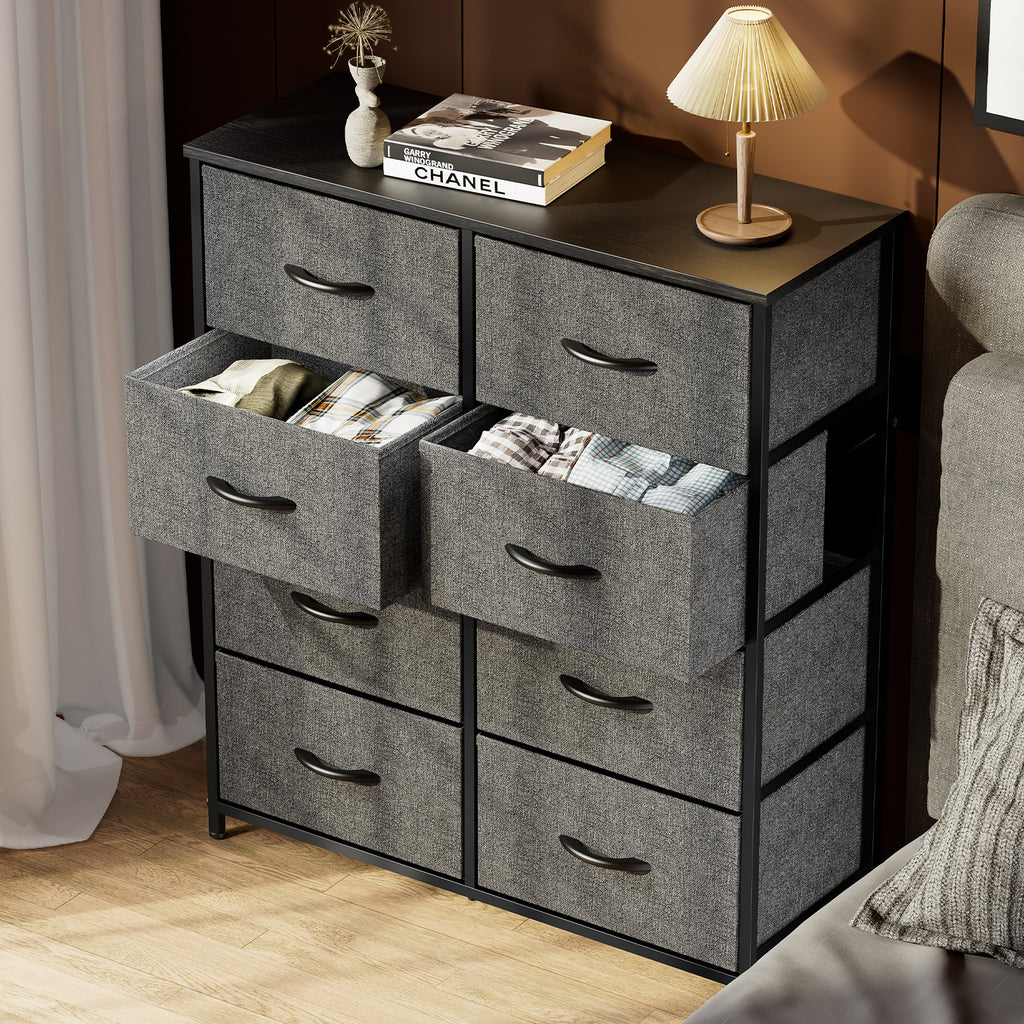 Leoglint Sweetcrispy Drawer Chest Dresser for Bedroom with 8 Drawers Tall Dresser & Chest of Drawers Fabric Dresser with Wood Top and Sturdy Steel Frame