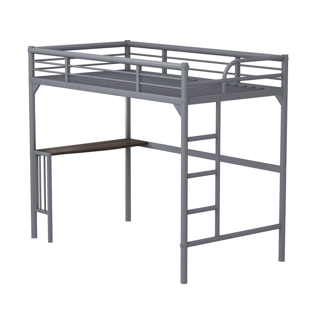 Leoglint Twin Metal loft Bed Frame with Desk, Ladder and Guardrails, bookdesk under bed, Silver