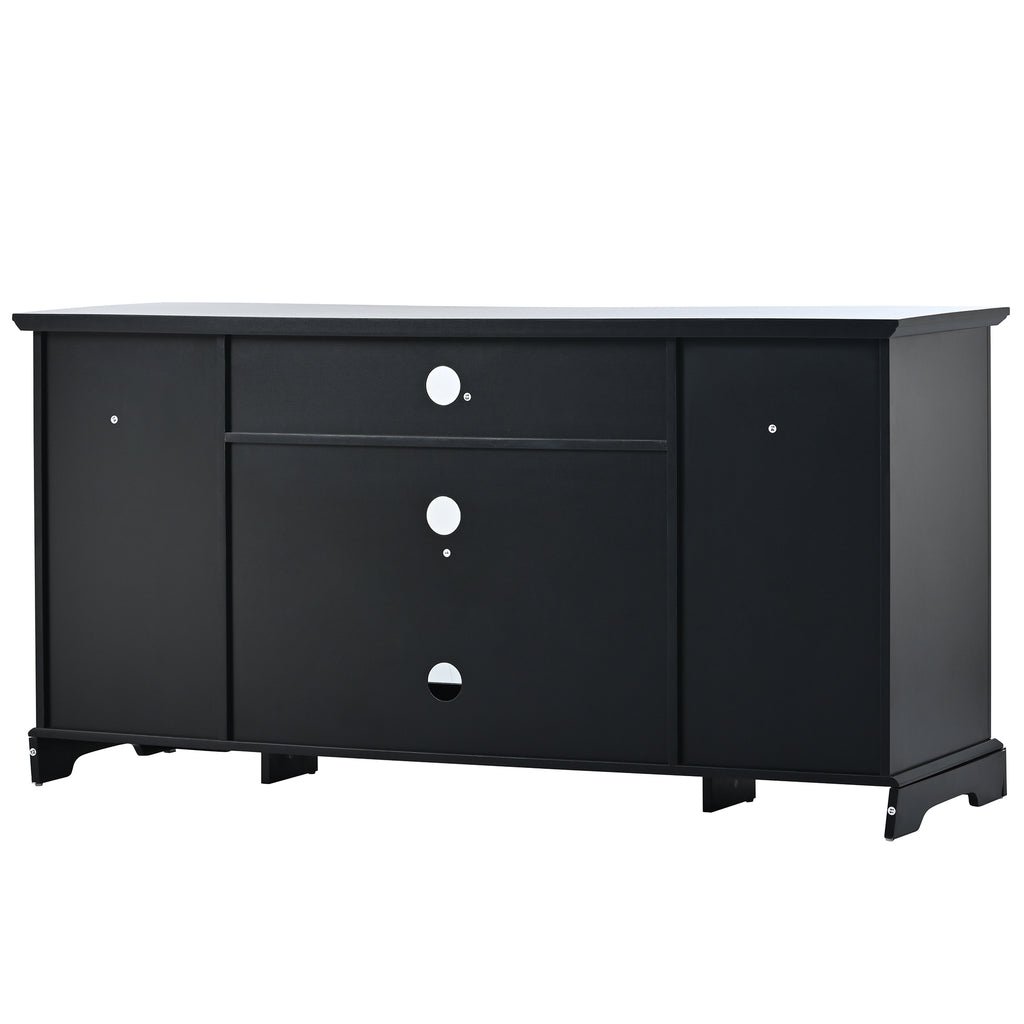 Leoglint U-Can TV Stand for TV up to 65in with 2 Tempered Glass Doors Adjustable Panels Open Style Cabinet, Sideboard for Living room, Black