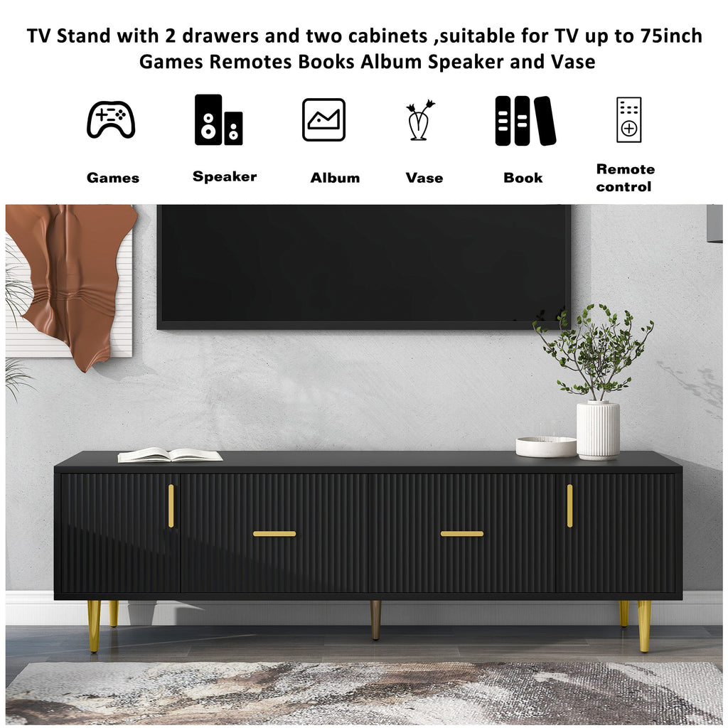 Leoglint U-Can Modern TV Stand with 5 Champagne Legs - Durable, Stylish and Spacious, TVs Up to 75''