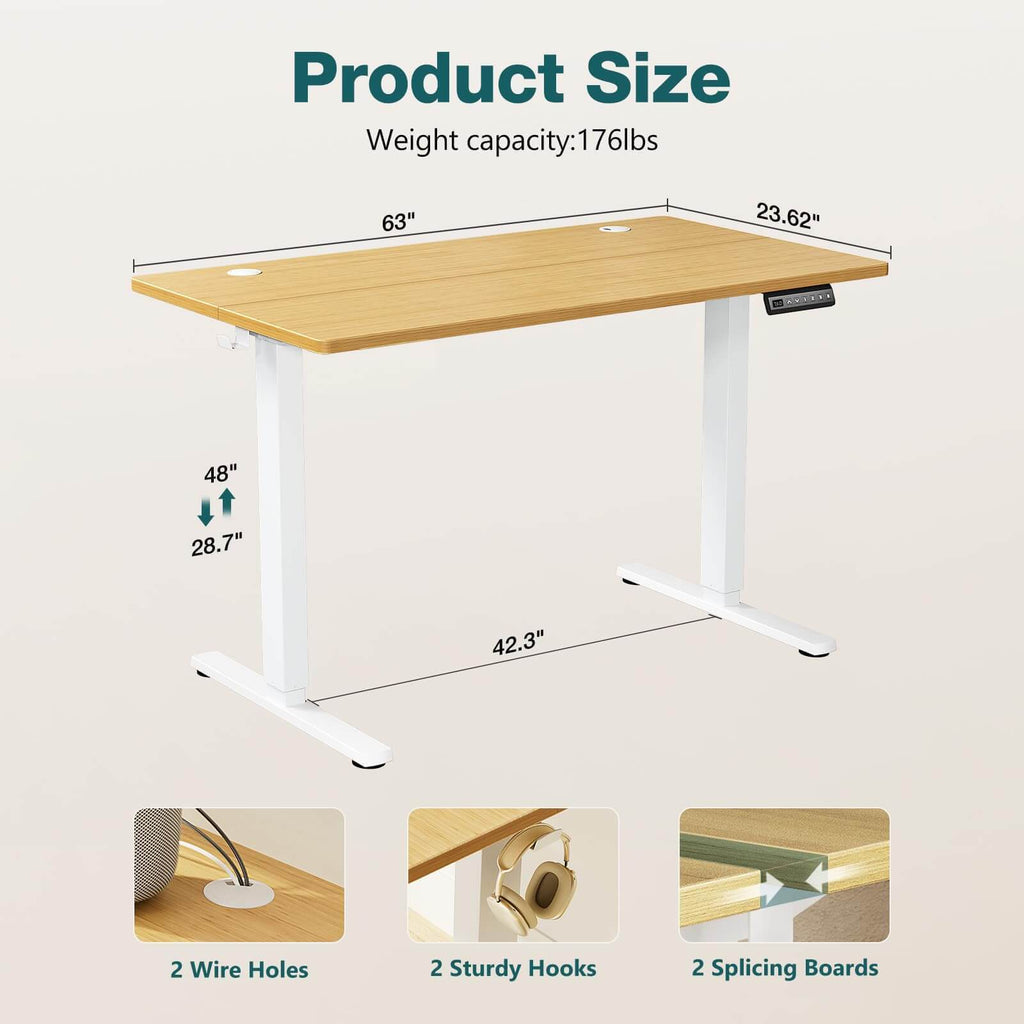 Leoglint Electric Height Adjustable Standing Office Desk,Sit to Stand Ergonomic Computer Desk,Yellow,63'' x 24"