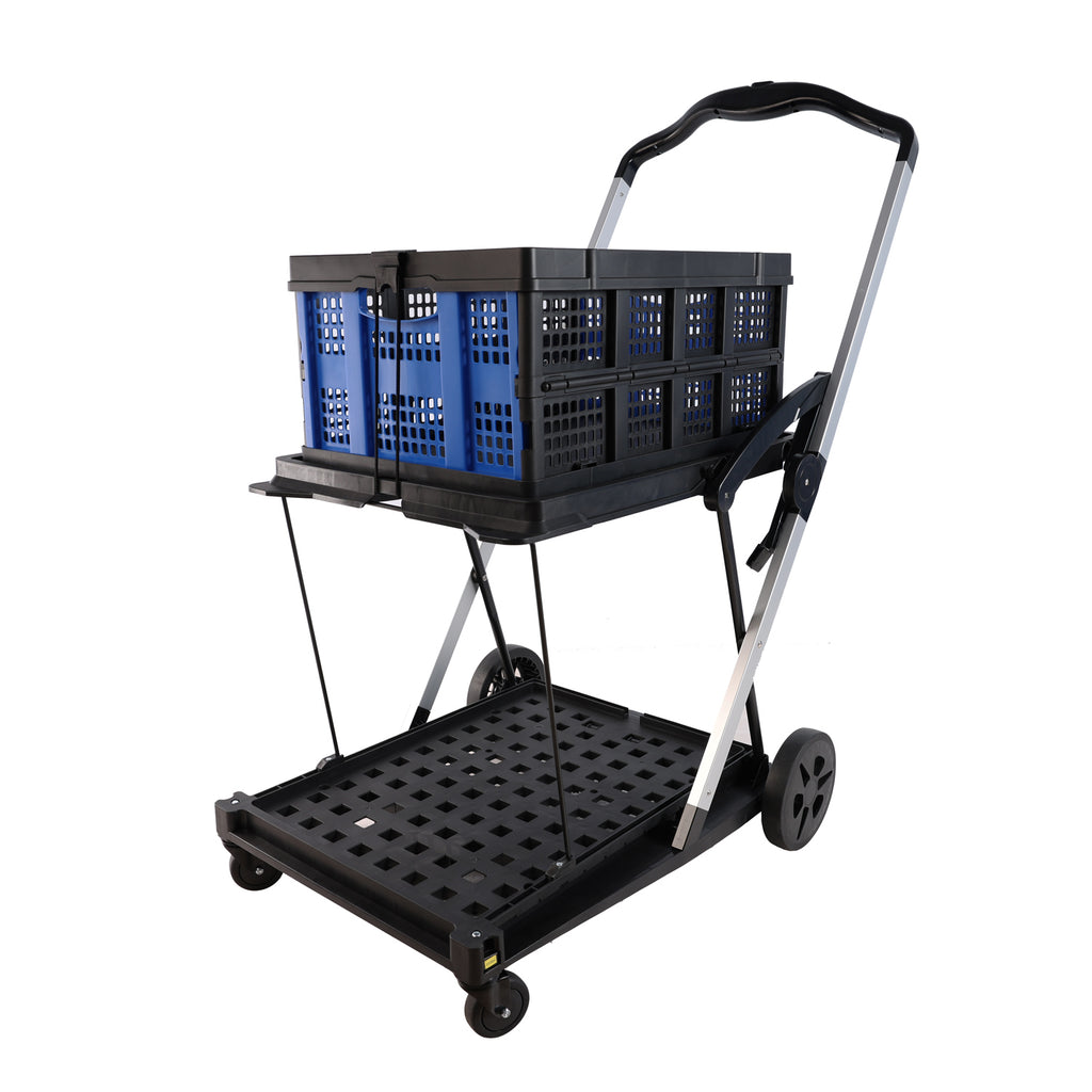 Leoglint Garden cart Folding service cart with wheels double-decker, shopping, library, office warehouse moving carts