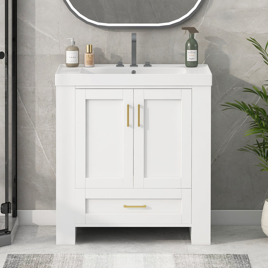 Leoglint 30'' Bathroom Vanity with Seperate Basin Sink, Modern Bathroom Storage Cabinet with Double-sided Storage Shelf, Freestanding Bathroom Vanity Cabinet with Single Sink