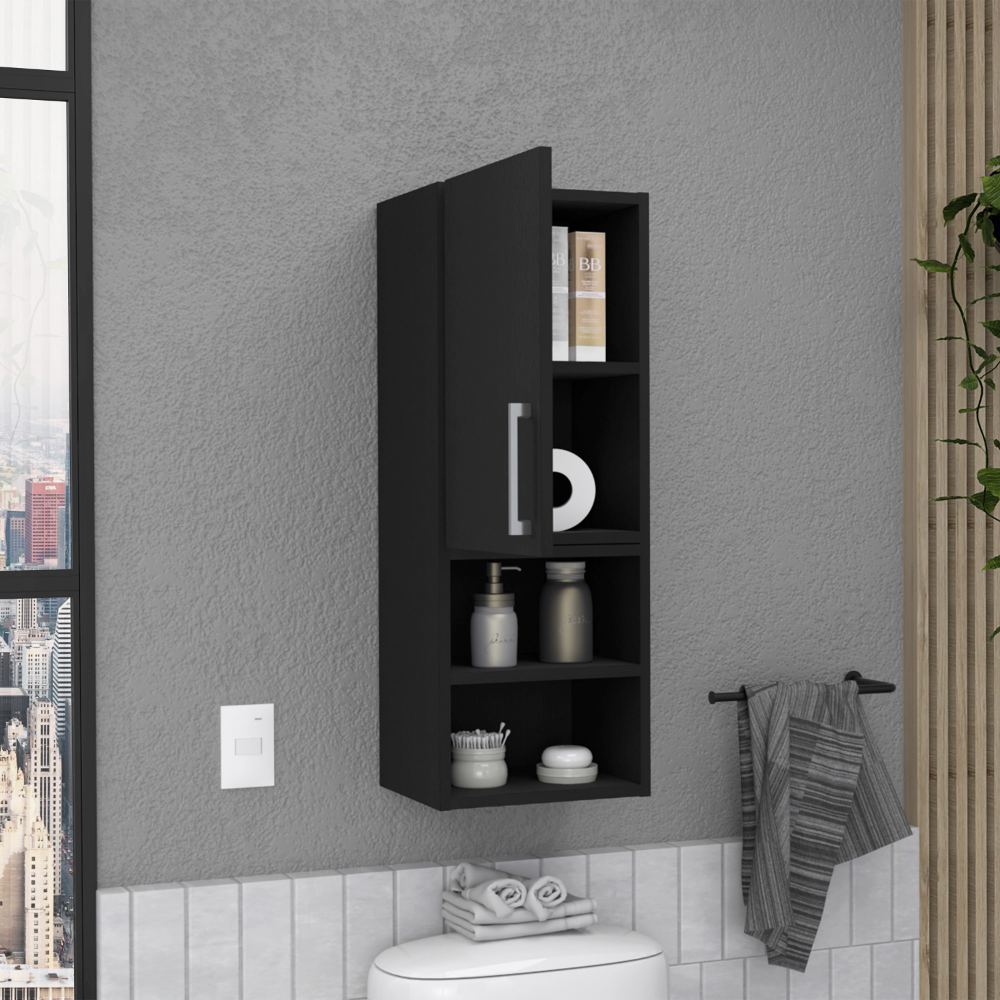 Leoglint Medicine 31H" Single Door Cabinet, Two External Shelves, Two Interior Shelves, Black