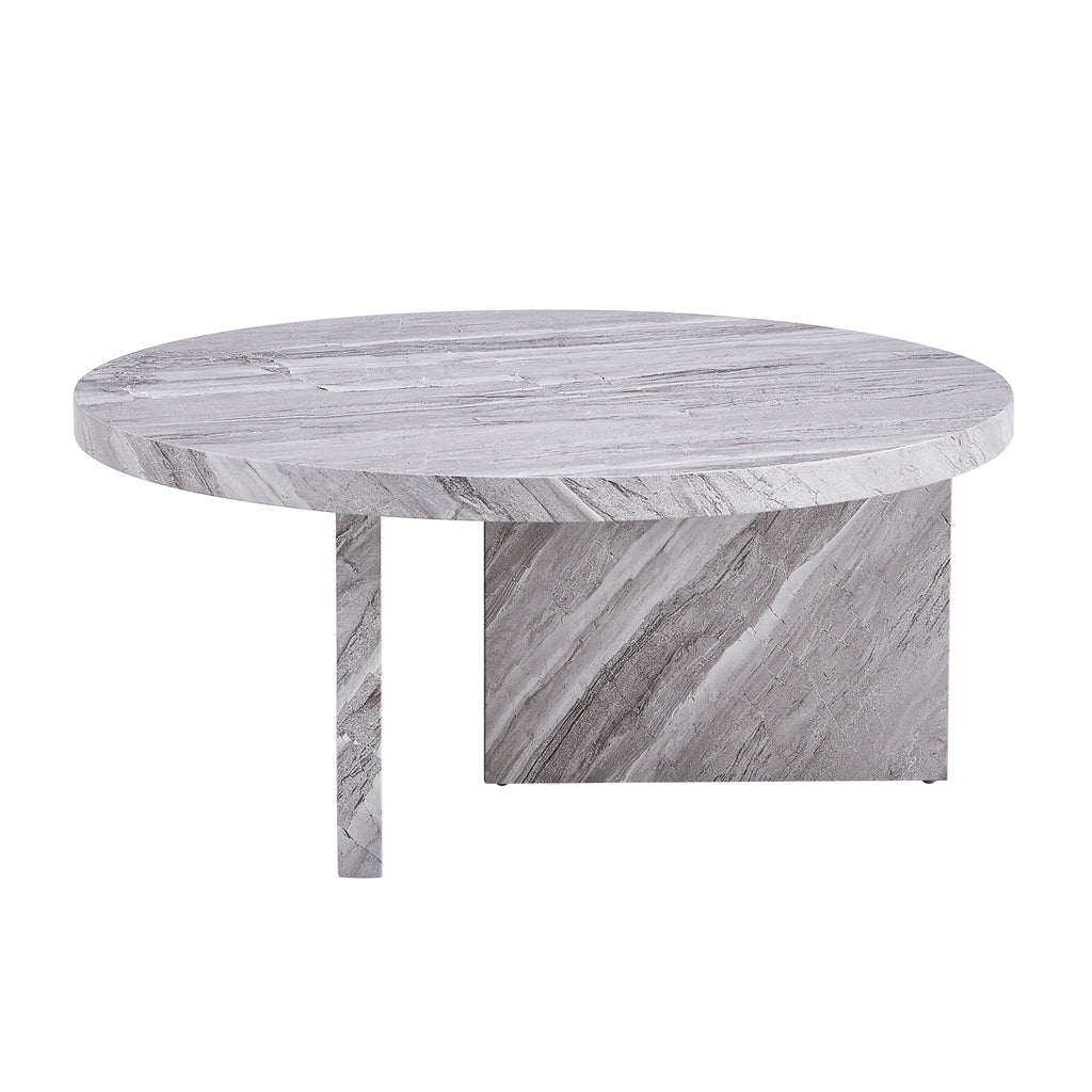 Leoglint Gray MDF material circular textured coffee table, 31.4-inch gray middle table, modern coffee table, suitable for small spaces, living room.