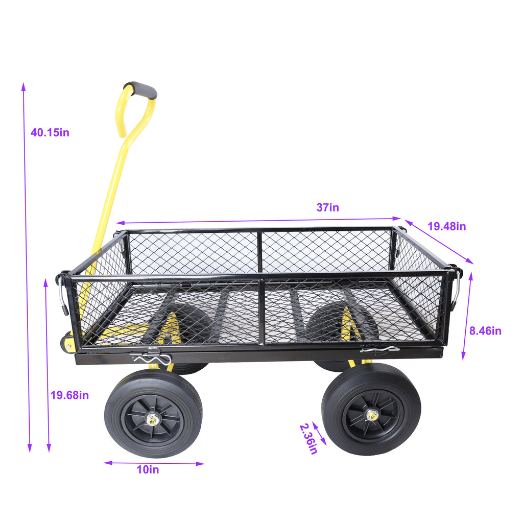 Leoglint (Black +Yellow solid wheels wagon cart)Solid wheels Tools cart Wagon Cart Garden cart trucks make it easier to transport firewood