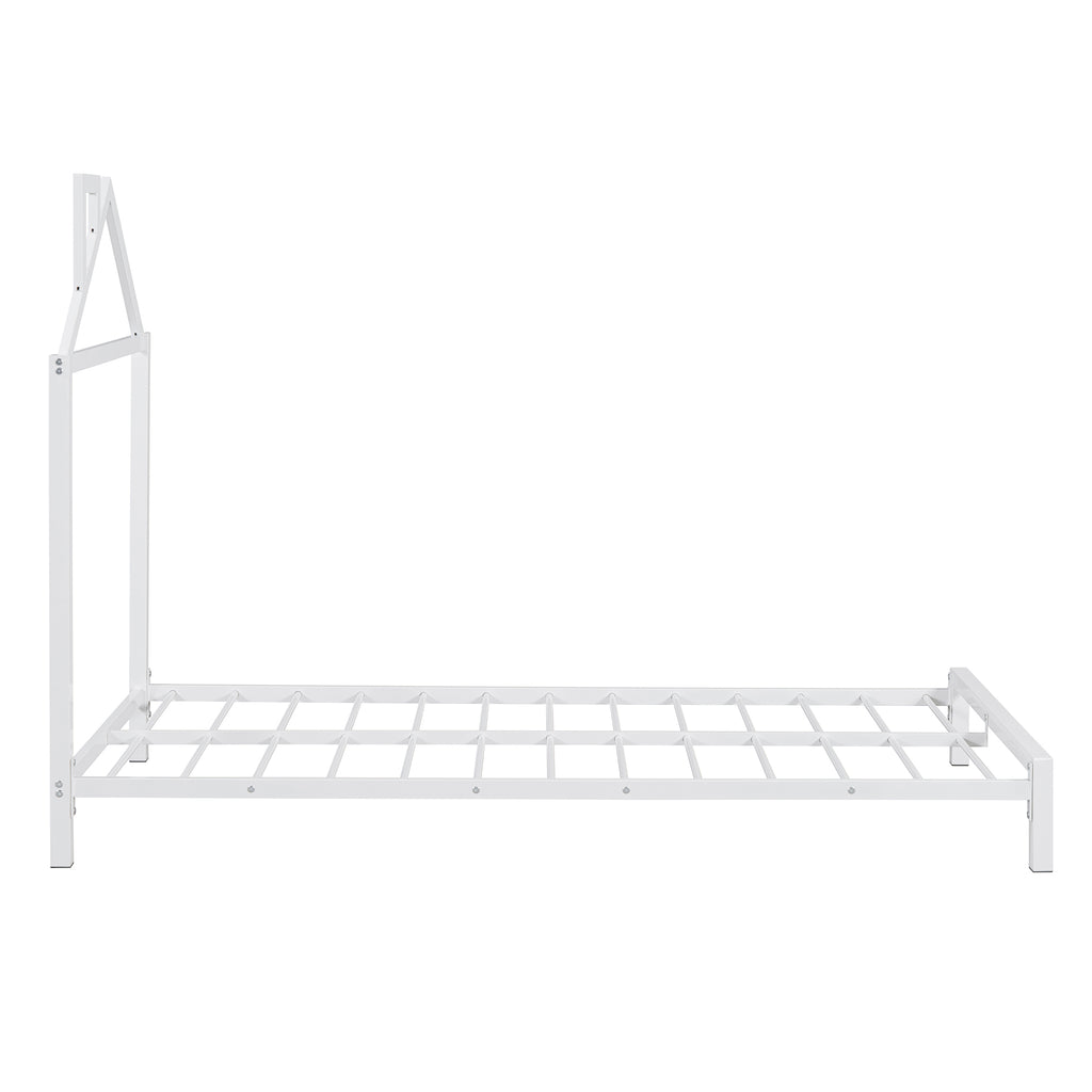 Leoglint Twin Size Metal Platform Bed Frame with House-Shaped Headboard Design, White