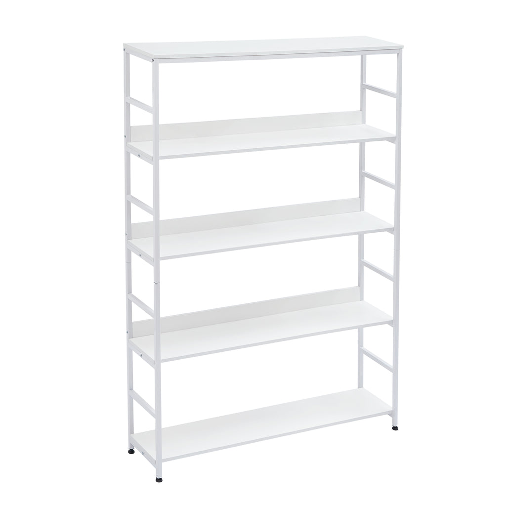 Leoglint [VIDEO] 5-Tier Home Office Bookcase Open Bookshelf Storage Large 5 Shelf Bookshelf Furniture with Metal Frame, White