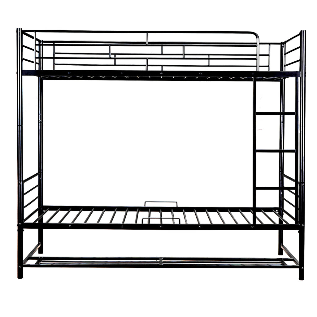 Leoglint Twin Over Twin Metal Bunk Bed Frame with Shelf and Guardrails, Black