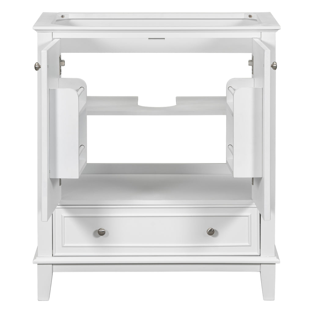 Leoglint 30" Bathroom Vanity without Sink, Base Only, Multi-functional Bathroom Cabinet with Doors and Drawer, Solid Frame and MDF Board, White