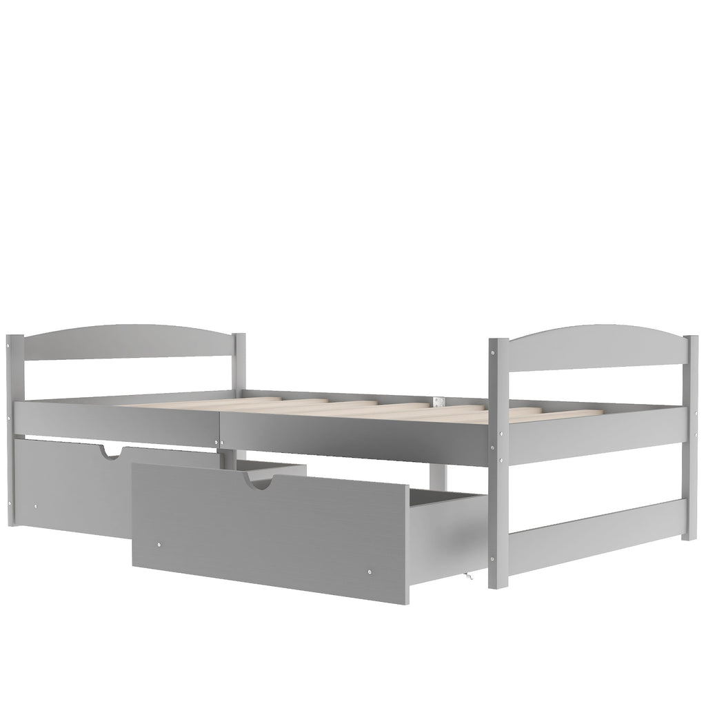 Leoglint Twin size platform bed frame, with two drawers, gray