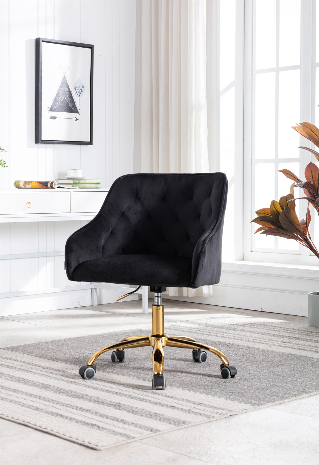 Leoglint COOLMORE Velvet Home Office Chair, Modern Cute Computer Chair, Wheels Swivel Height Adjustable Swivel Task Chair for Home Office (Black Velvet)