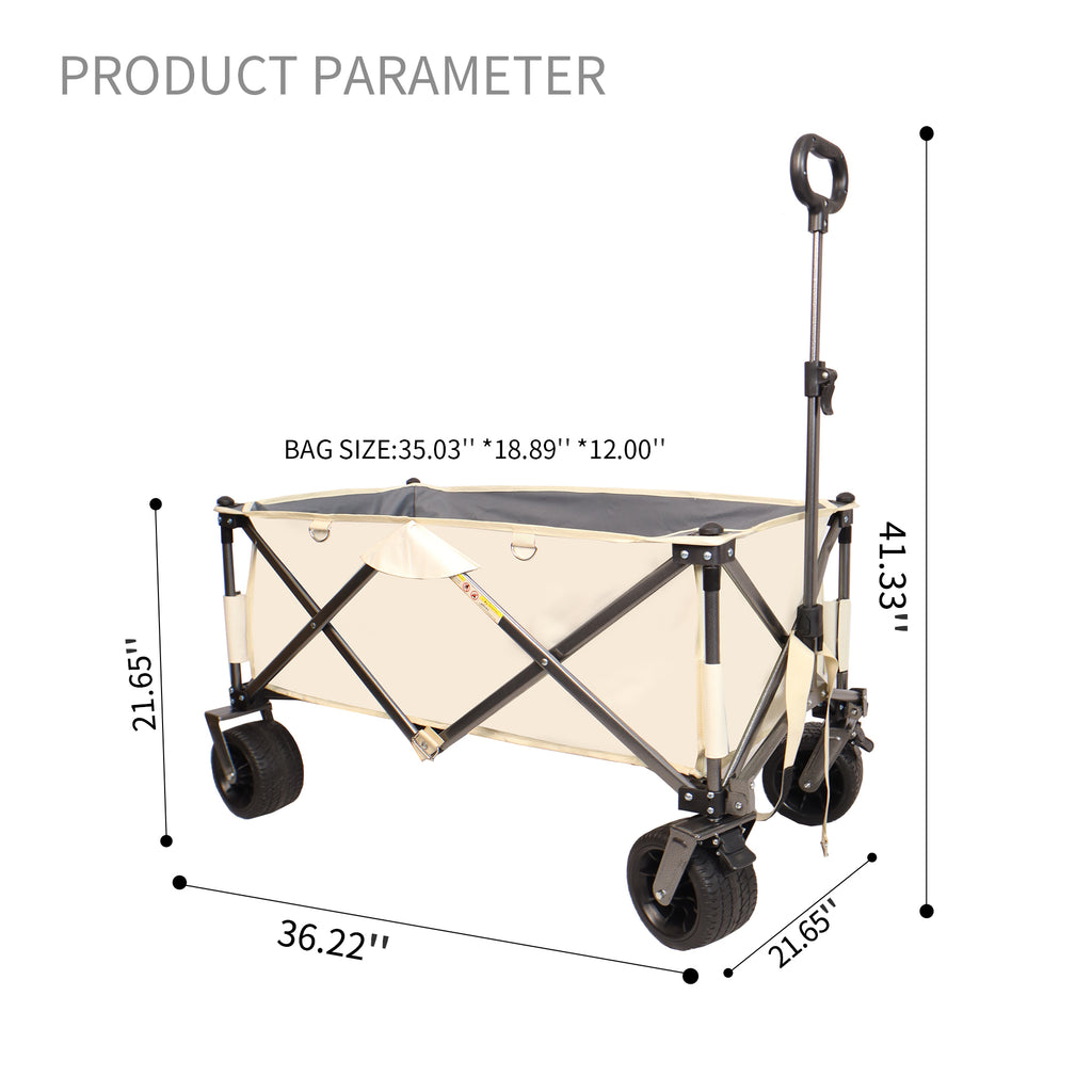 Leoglint Garden cart Folding Wagon, Heavy Duty Utility Beach Wagon Cart for Sand with Big Wheels, Adjustable Handle&Drink Holders for Shopping, Camping,Garden and Outdoor