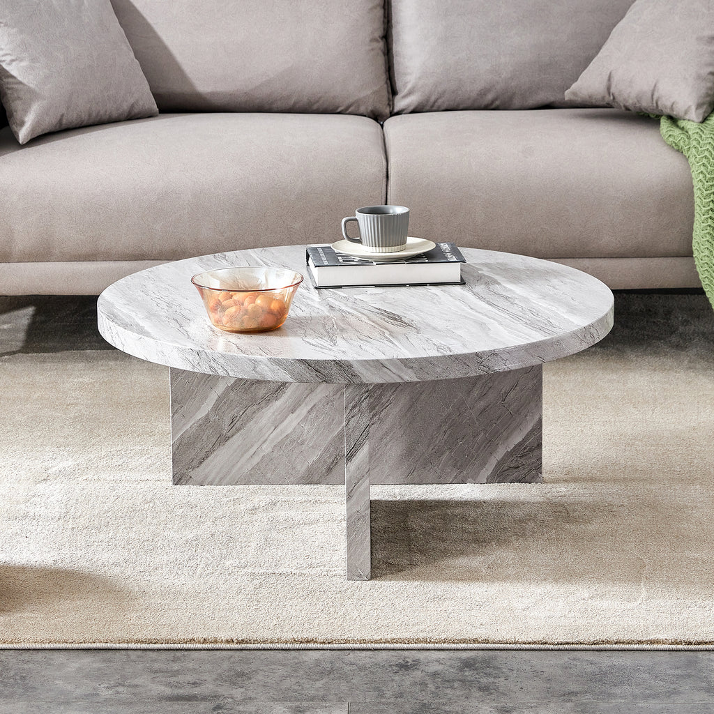 Leoglint Gray MDF material circular textured coffee table, 31.4-inch gray middle table, modern coffee table, suitable for small spaces, living room.