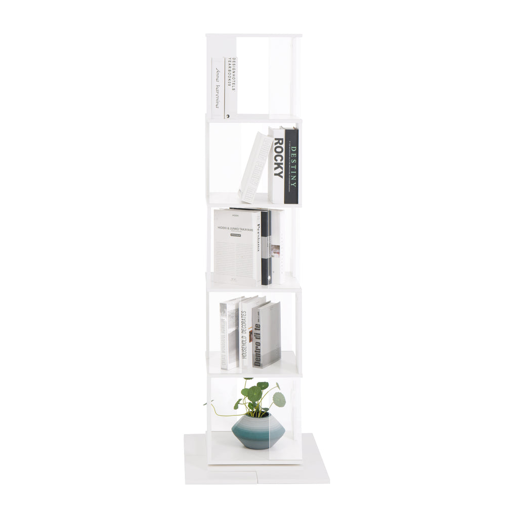 Leoglint 5 tier Rotating Bookshelf, Floor Rack Simple Bookcase  with Acrylic plate Student Multi-Function Creative Bookshelf for Living Room with anti-toppling base