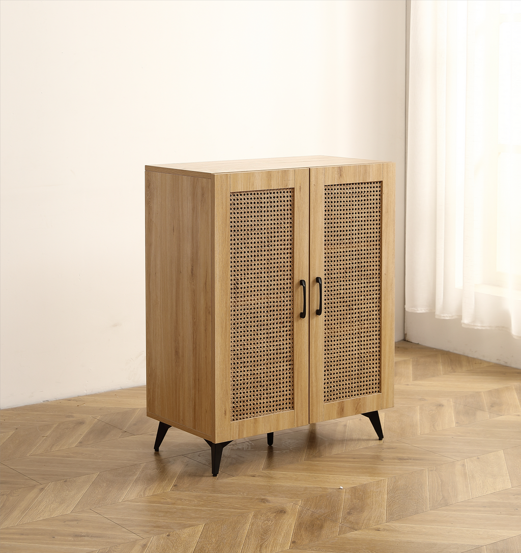 Leoglint Sideboard Natural Rattan Storage Cabinet Double-Door Shoe Cabinet with Large Storage Space and Durable Structure 29.5inch