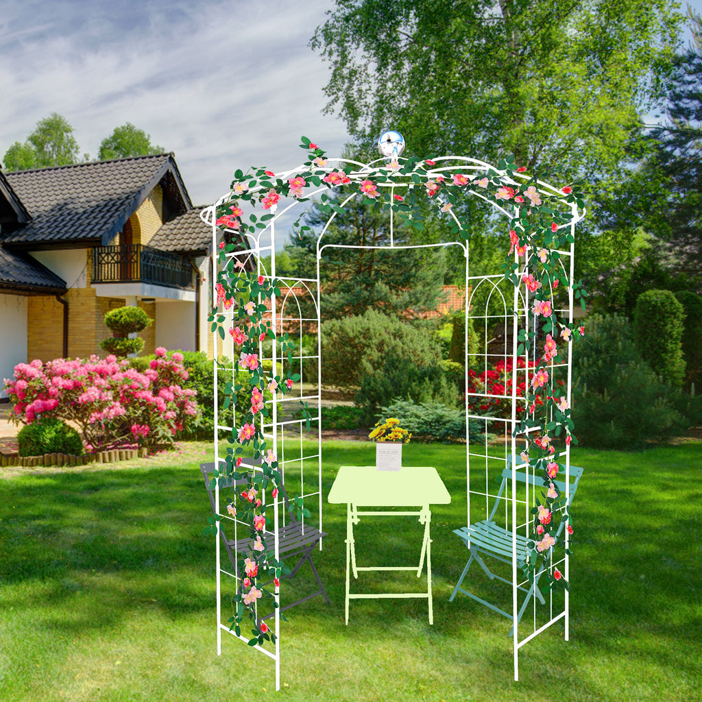 Leoglint Metal Garden Trellis Iron Garden Arbors Gazebo Dia 81.3'' x 114.2'' High Birdcage Shape Pergola Pavilion for Wedding Ceremony Cream White