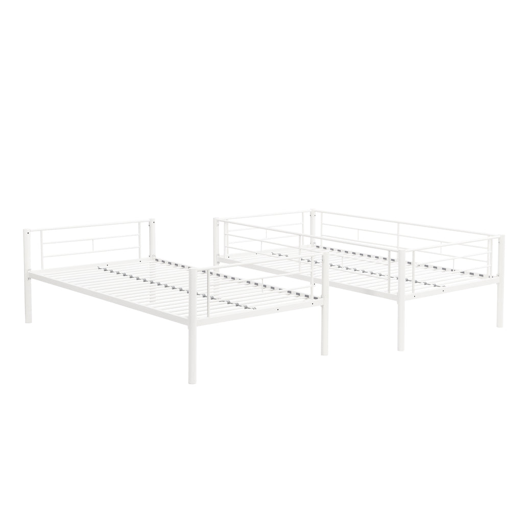 Leoglint Twin Over Twin Metal Bunk Bed Frame,Metal Structure Bedframe with Safety Guardrails and 2 ladders,Convertible Bunkbeds,No Spring Box Required and Space Saving Design,White