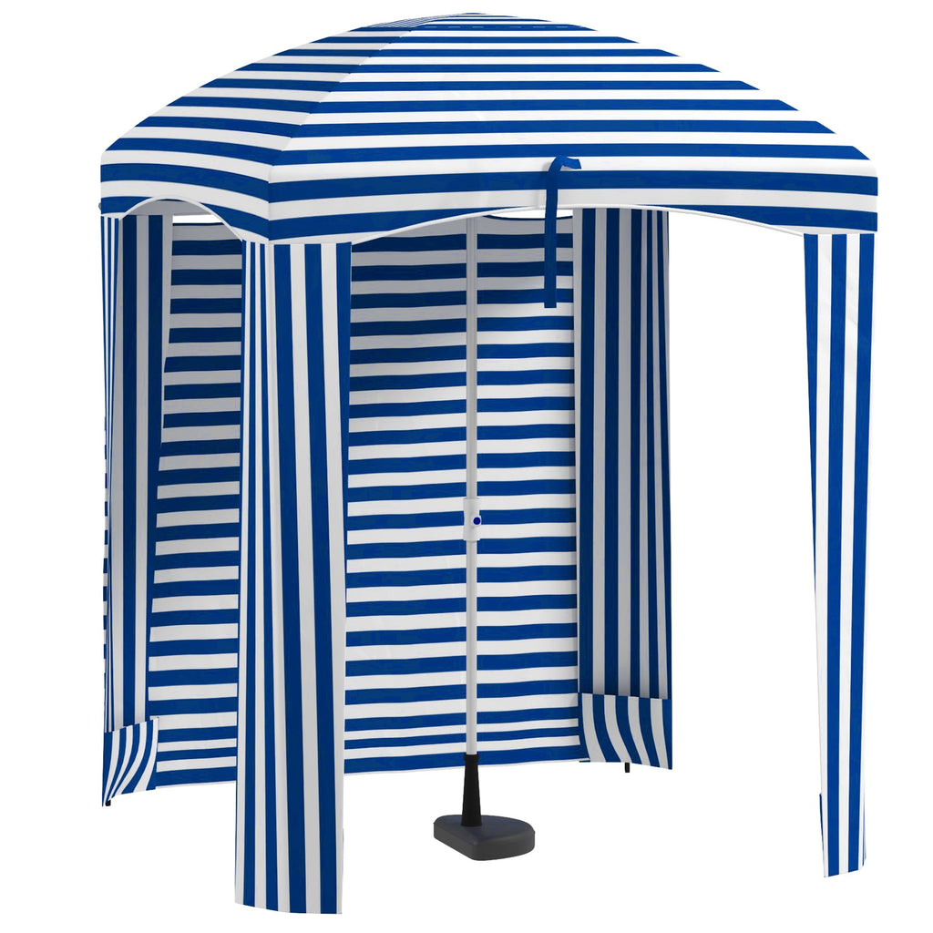 Leoglint 5.9' x 5.9' Portable Beach Outdoor Umbrella, Ruffled Outdoor Cabana with Walls, Vents, Sandbags, Carry Bag, Blue & White Stripe