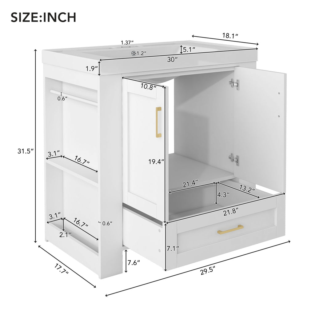 Leoglint 30'' Bathroom Vanity with Seperate Basin Sink, Modern Bathroom Storage Cabinet with Double-sided Storage Shelf, Freestanding Bathroom Vanity Cabinet with Single Sink