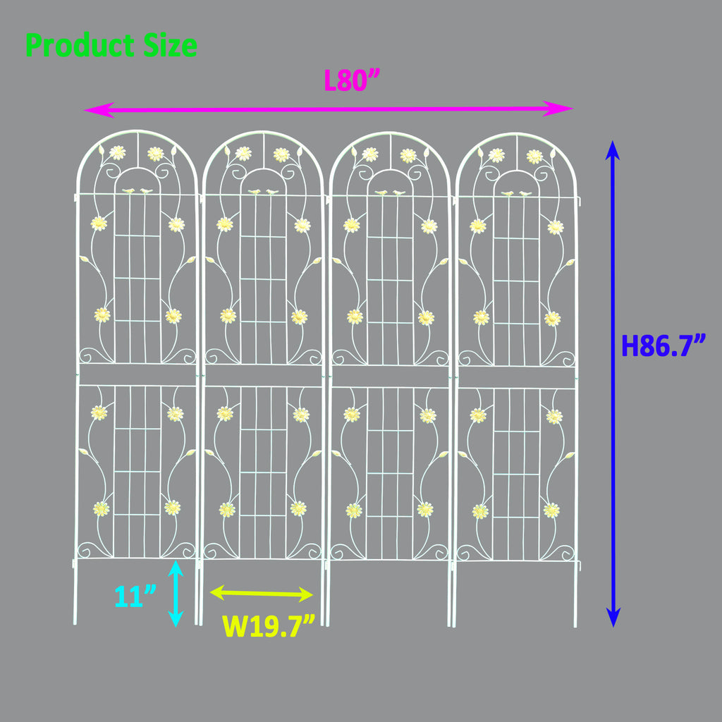 Leoglint 4 Pack Metal Garden Trellis 86.7" x 19.7" Rustproof Trellis for Climbing Plants Outdoor Flower Support Cream White