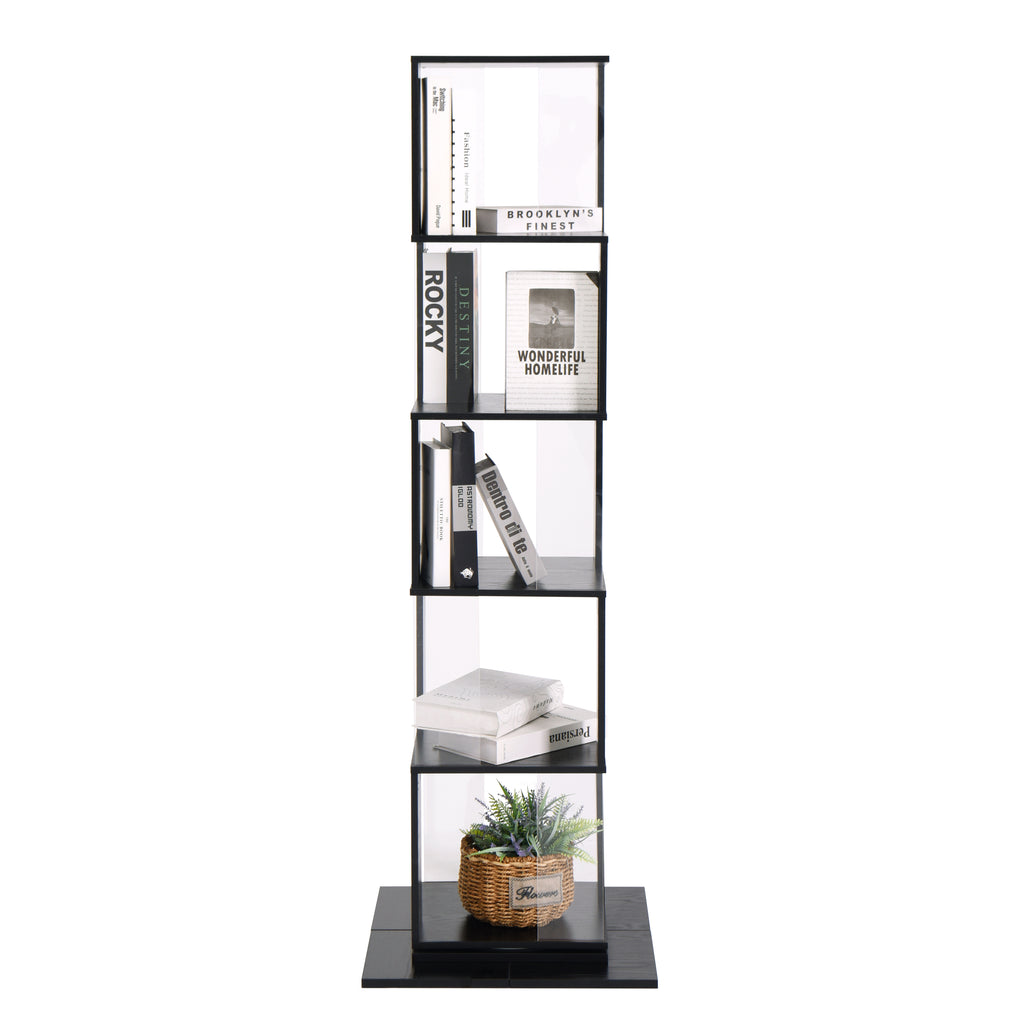 Leoglint 5 tier Rotating Bookshelf, Floor Rack Simple Bookcase  with Acrylic plate Student Multi-Function Creative Bookshelf for Living Room with anti-toppling base