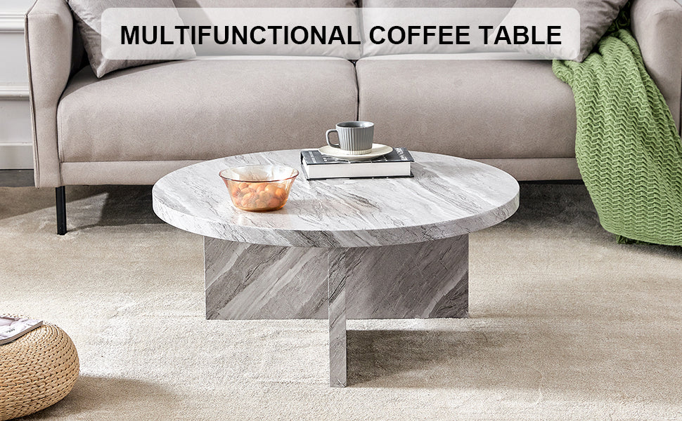 Leoglint Gray MDF material circular textured coffee table, 31.4-inch gray middle table, modern coffee table, suitable for small spaces, living room.