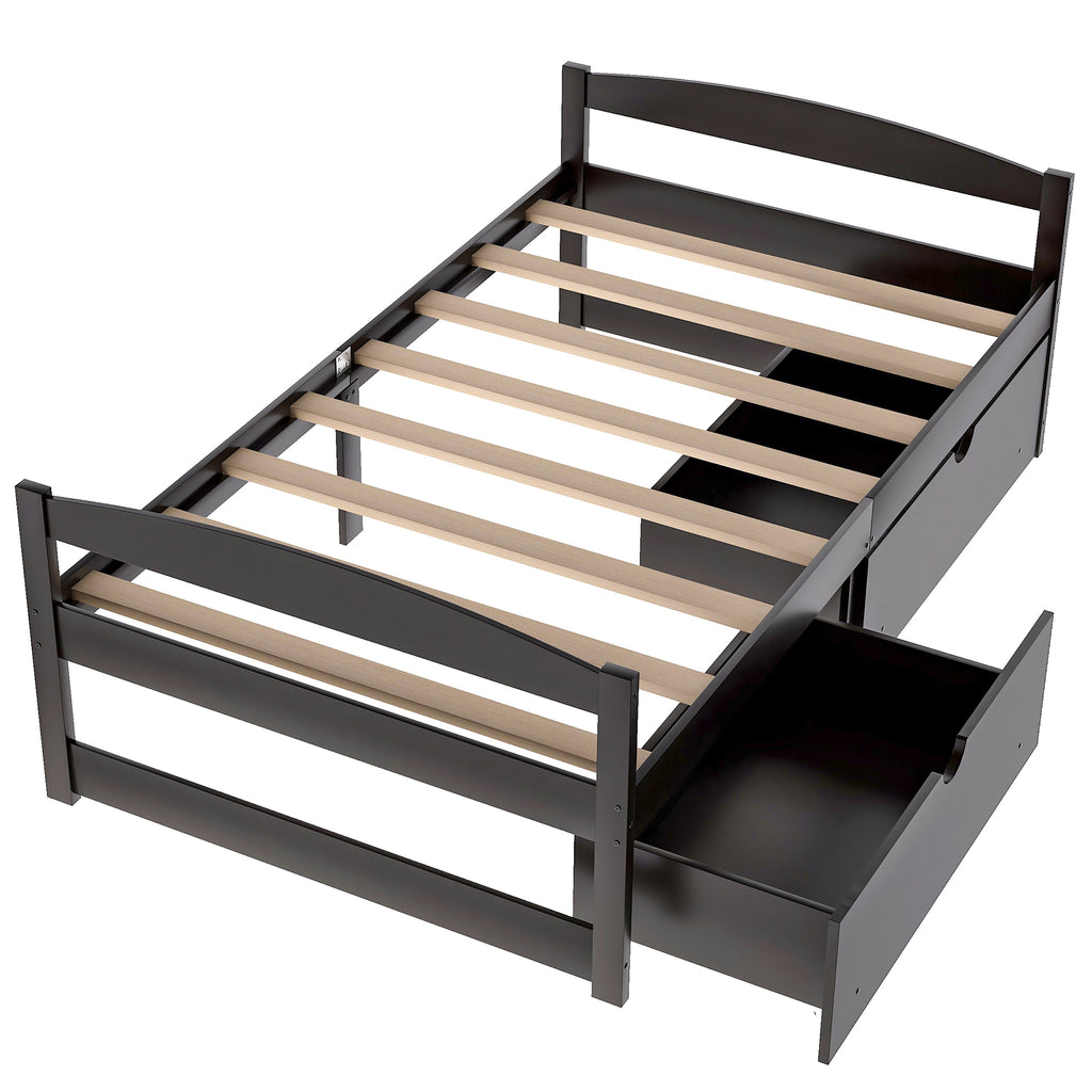 Leoglint Twin size platform bed frame, with two drawers, espresso