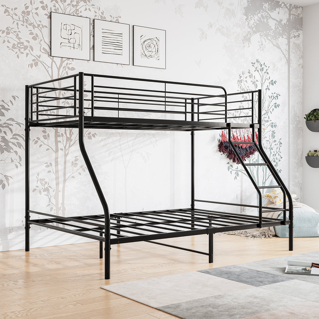 Leoglint Heavy Duty Twin-Over-Full Metal Bunk Bed, Easy Assembly with Enhanced Upper-Level Guardrail, Black