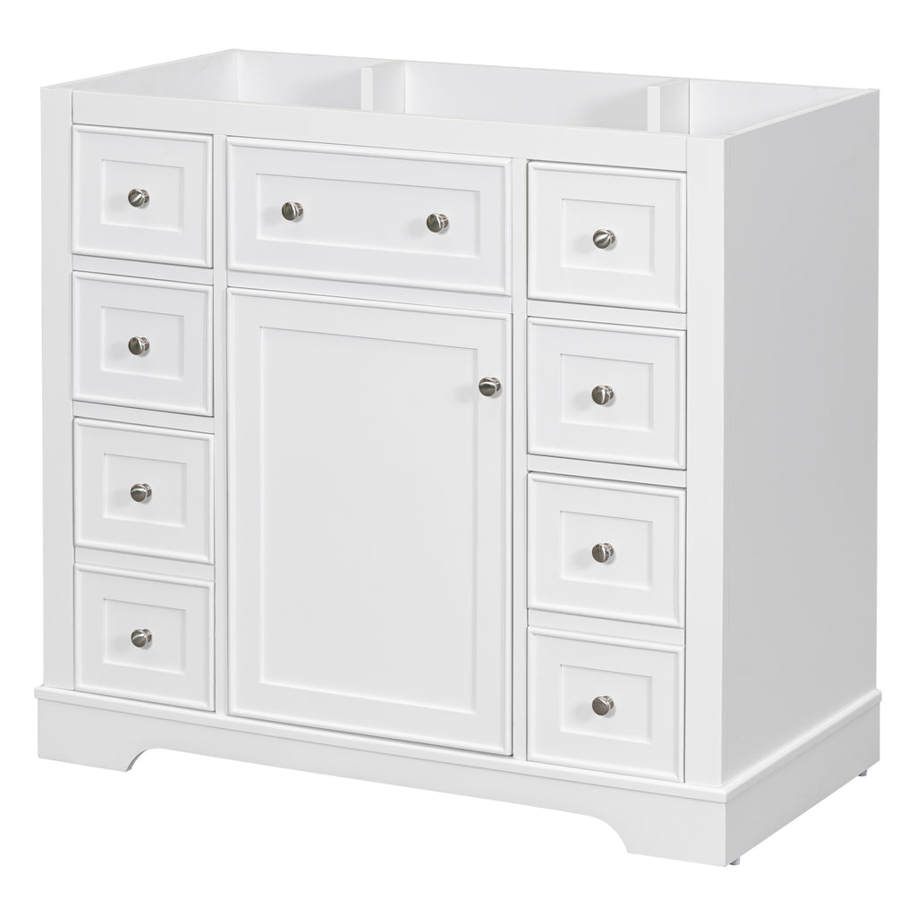 Leoglint 36" Bathroom Vanity without Sink, Cabinet Base Only, One Cabinet and Six Drawers, White