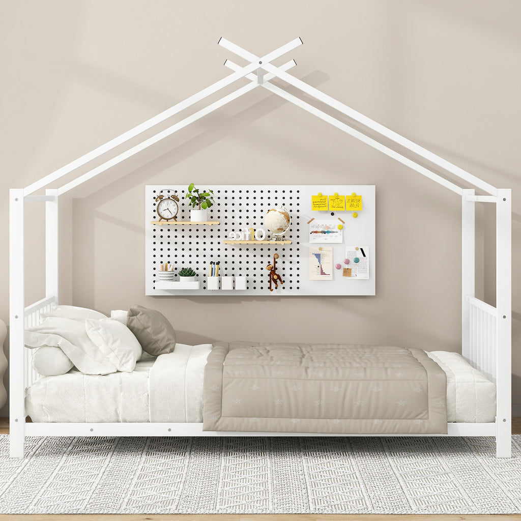 Leoglint Twin Size Metal House Platform Bed Frame, White