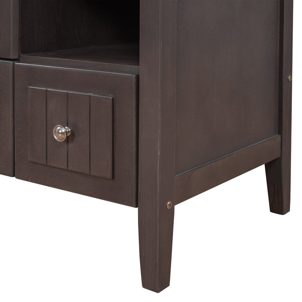 Leoglint 36" Bathroom Vanity Base Only, Solid Wood Frame and MDF Boards, Brown