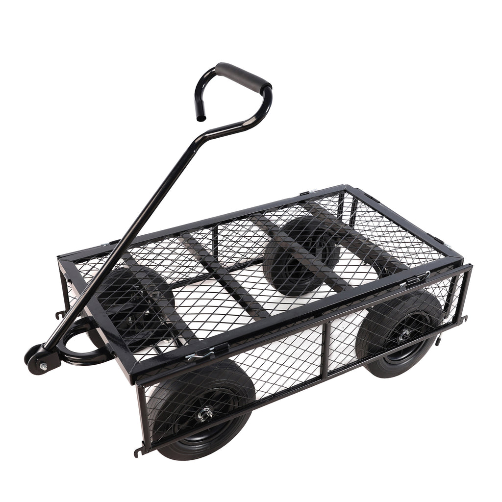 Leoglint (Black solid wheels wagon cart) Solid wheels Tools cart Wagon Cart Garden cart trucks make it easier to transport firewood