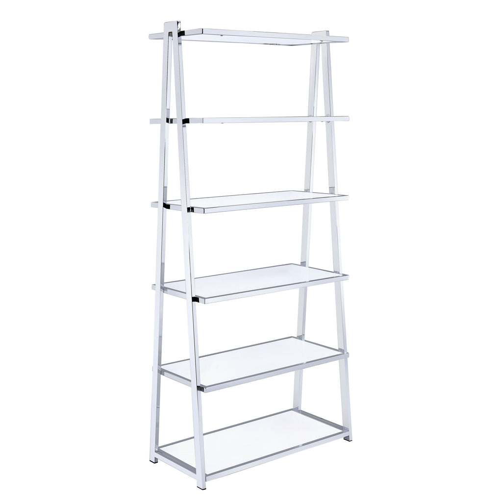 Leoglint White and Chrome Bookshelf with 6 Shelves