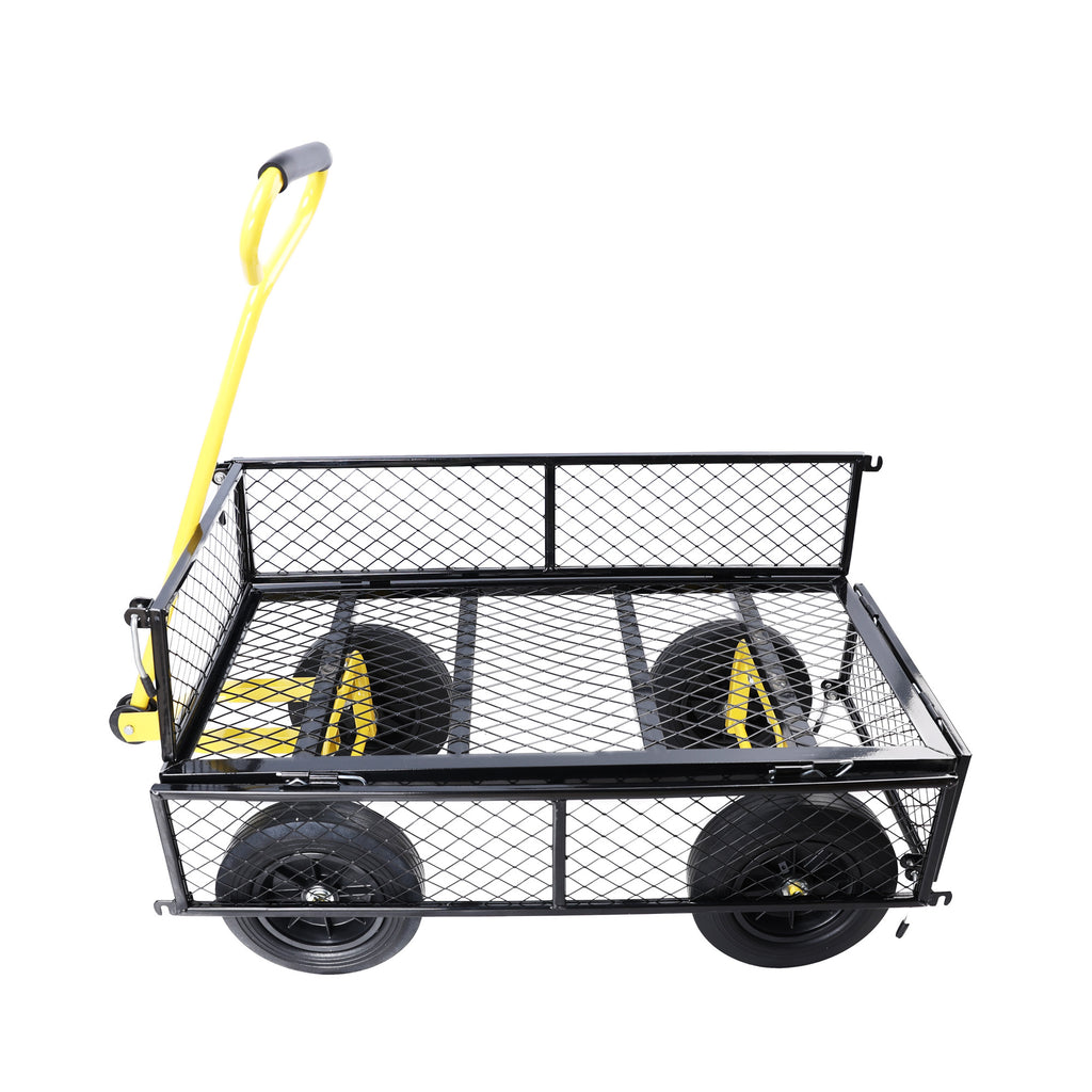 Leoglint (Black +Yellow solid wheels wagon cart)Solid wheels Tools cart Wagon Cart Garden cart trucks make it easier to transport firewood