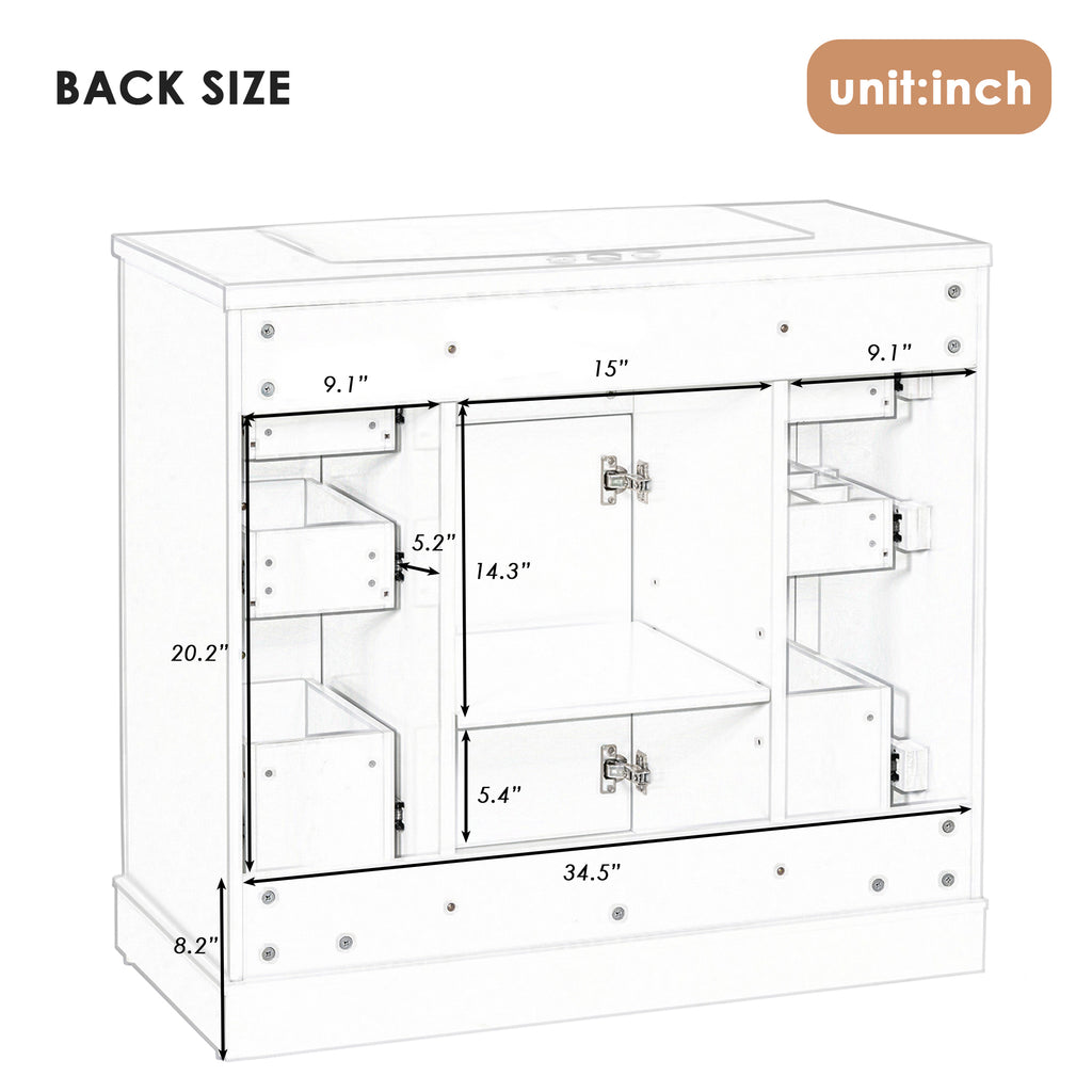 Leoglint 36" Bathroom Vanity without Sink, Cabinet Base Only, One Cabinet and Six Drawers, Grey