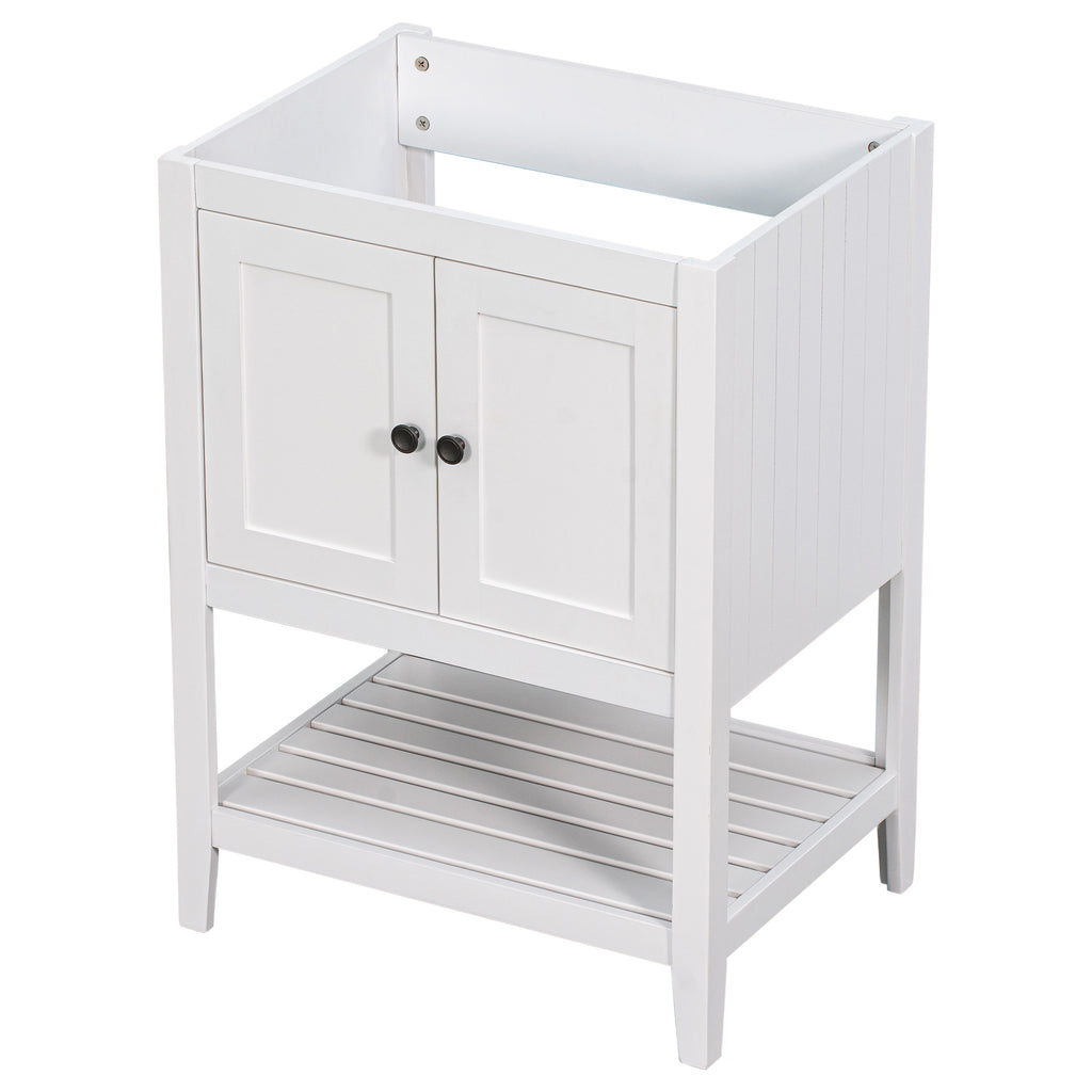 Leoglint 24" Bathroom Vanity Base Only, Soild Wood Frame, Bathroom Storage Cabinet with Doors and Open Shelf, White