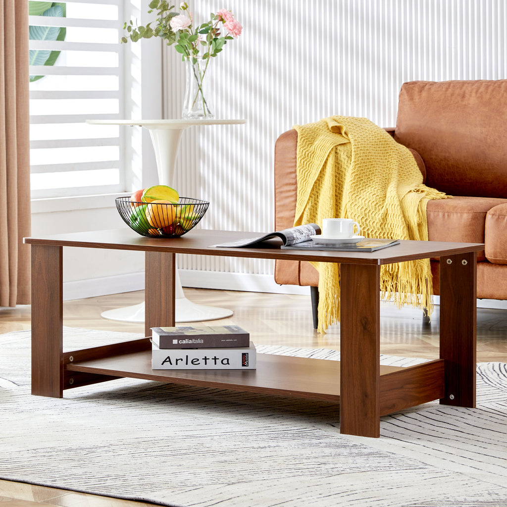 Leoglint Modern and practical walnut textured coffee tables , tea tables. The double layered coffee table is made of MDF material. Suitable for living room  43.3"*21.6"*16.5"  CT-16