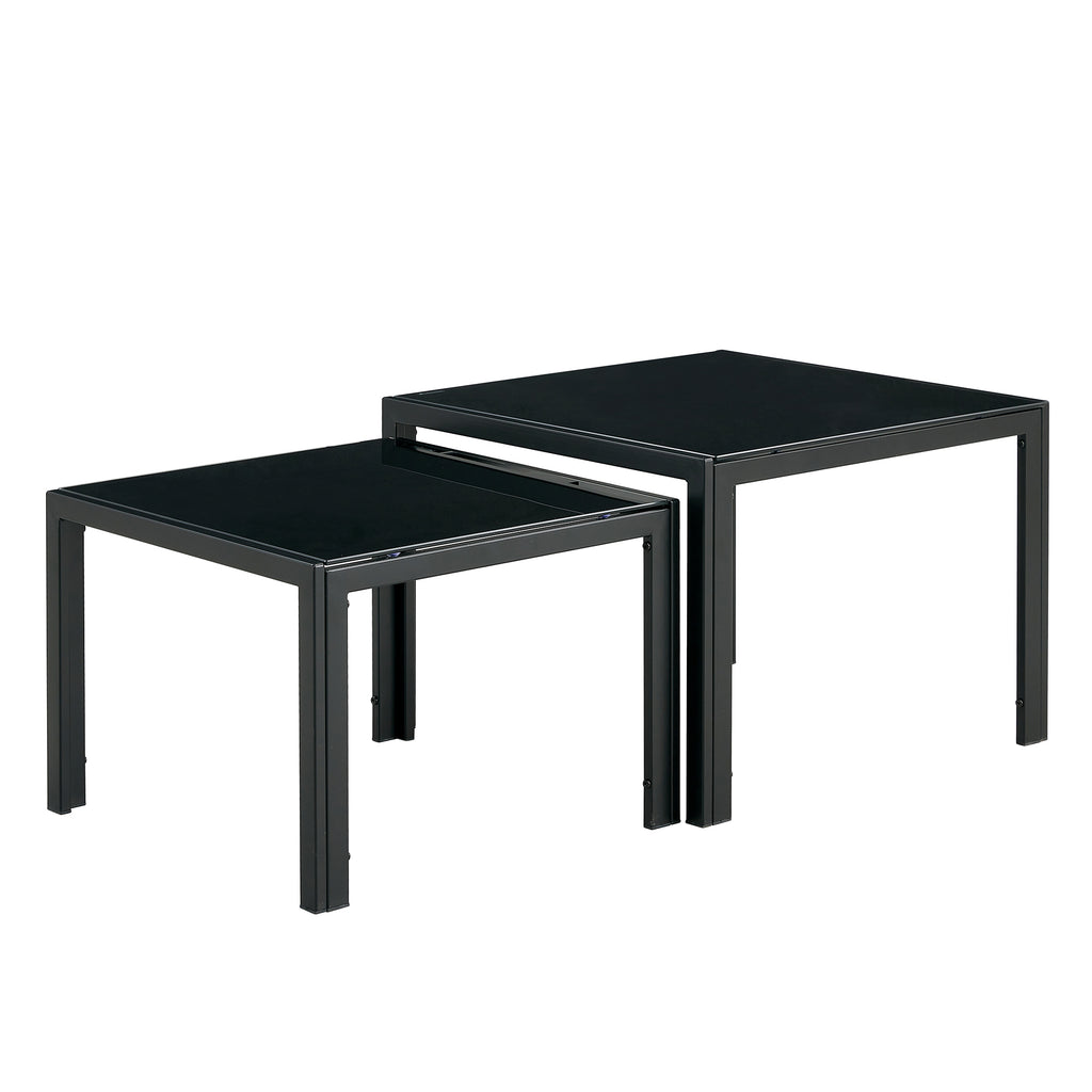 Leoglint Nesting Coffee Table Set of 2, Square Modern Stacking Table with Tempered Glass Finish for Living Room,Black