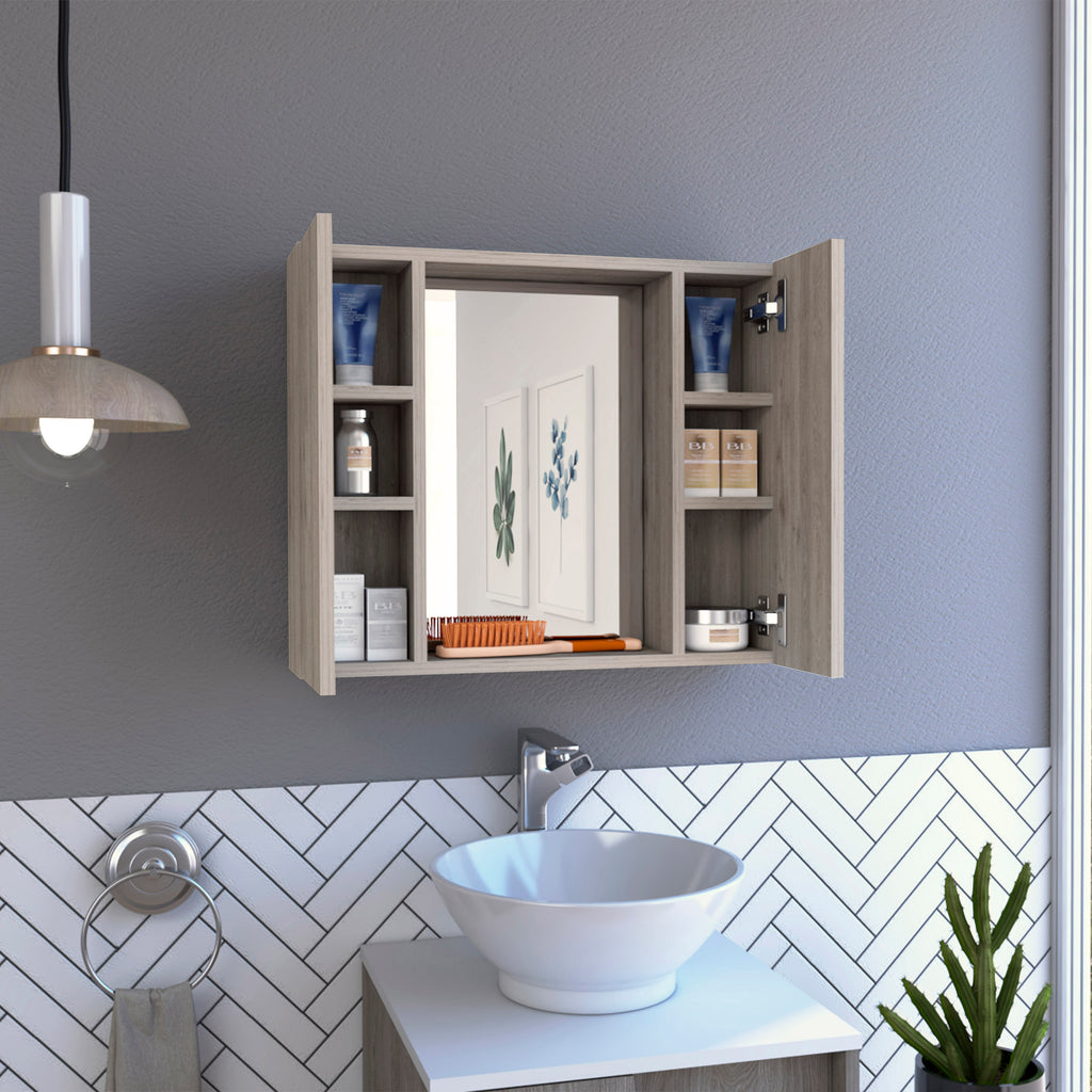 Leoglint Artemisa Medicine Cabinet, Double Door, Mirror, One External Shelf  -Light Gray