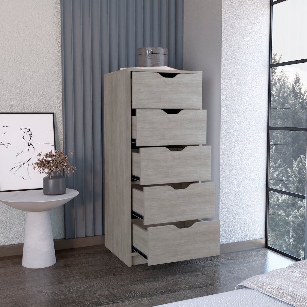 Leoglint Drawer Chest Dresser 42H" 5 Drawers Narrow Dresser, Slim Storage Chest of Drawers, Bedroom, Concrete Gray