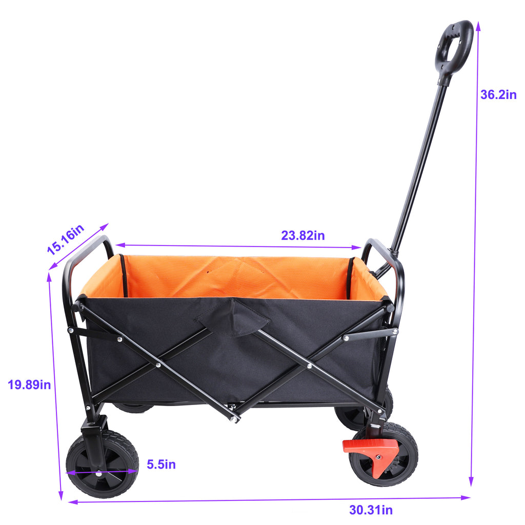 Leoglint Garden cart Mini Folding Wagon Garden Shopping Beach Cart (brake+orange+black)