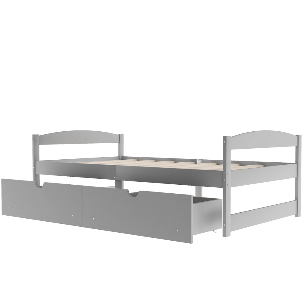 Leoglint Twin size platform bed frame, with two drawers, gray