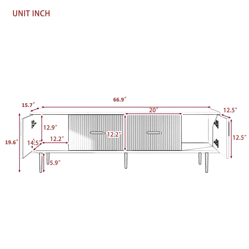 Leoglint U-Can Modern TV Stand with 5 Champagne Legs - Durable, Stylish and Spacious, TVs Up to 75''