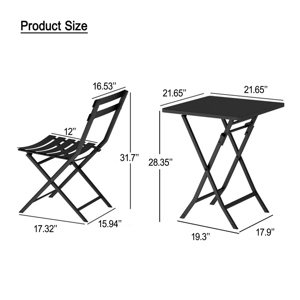 Leoglint 3 Piece Patio Bistro Set of Foldable Square Table and Chairs,Outdoor Chair, White