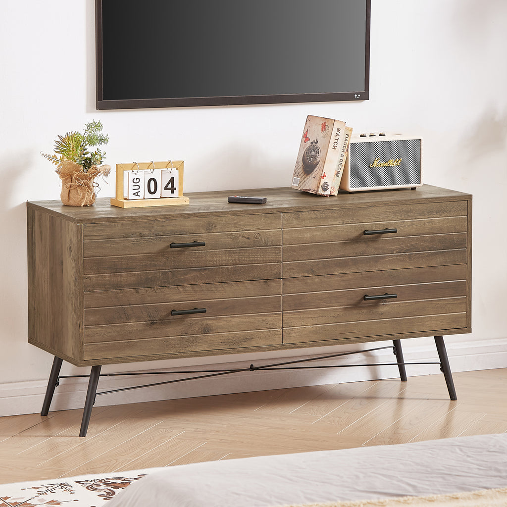 Leoglint 4-Drawer Chest, 4 Drawer Dresser TV Stand for TV, Dressers Bedroom Furniture Large Storage Tower Unit, Dresser for Bedroom, Closet Living Room, Hallway, 47.2"W x 15.7"D x 23.6"H, Rustic Walnut