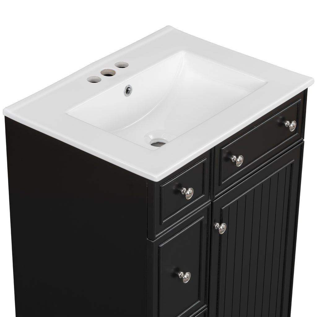 Leoglint 24-Inch Bathroom Vanity Cabinet with Ceramic Sink, 2 Drawers, 1 Door